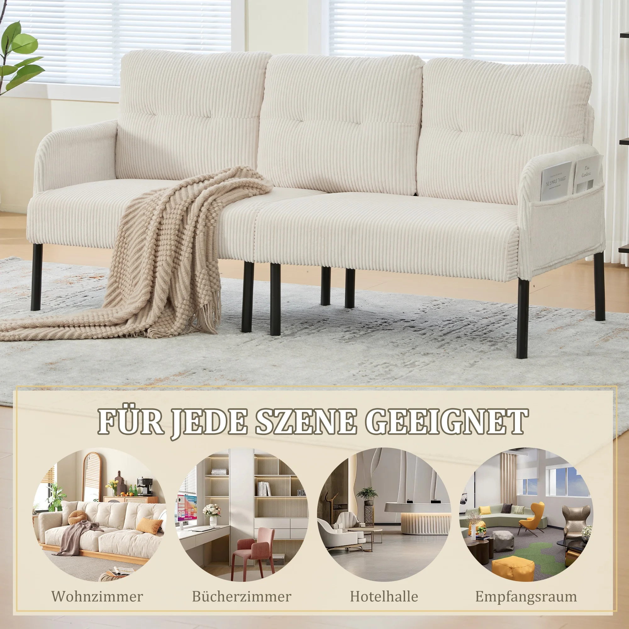 LVHOM Dreisitzer-Sofa Weiches Komfort-Kissensofa Hochlehner Wohnzimmer-Sofa mit Seitentaschen für Wohnzimmer Schlafzimmer – Detail 1