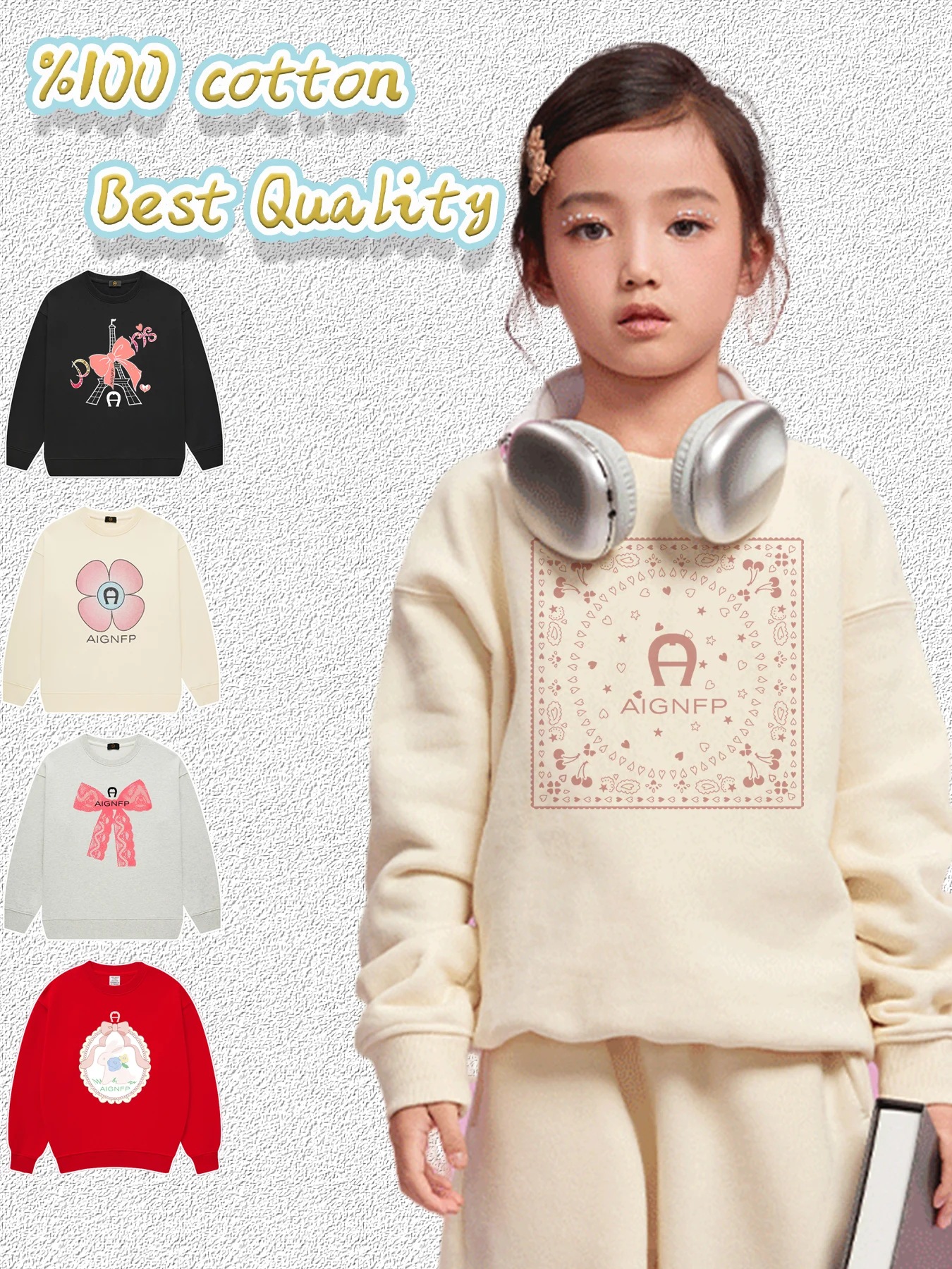 Autumn Arrival Kids Girls Butterfly-bows Decorated Crew Neck Long Sleeves Top Sweatshirt