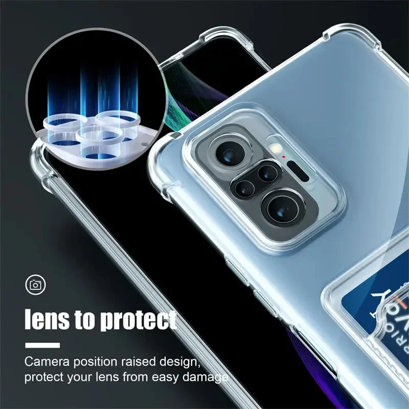 Shockproof Armor Phone Case with Card Holder - Transparent Silicone Cover