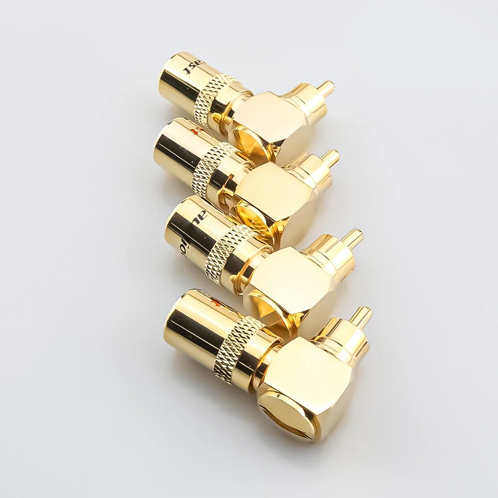 4개입 90 ° 직각 RCA 커넥터 금도금 스피커 케이블 플러그 프리미엄 HIFI 오디오 잭 DIY 배선 액세서리 (사운드 장비용)