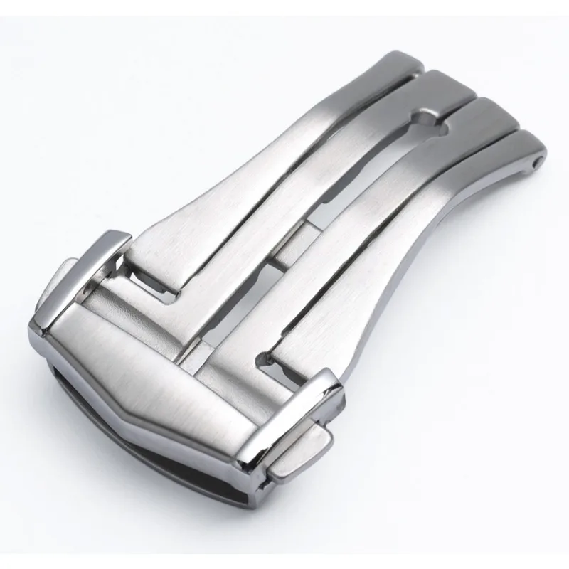 Brushed Stainless Steel Butterfly Deployment Watch Buckle - Silver Finish