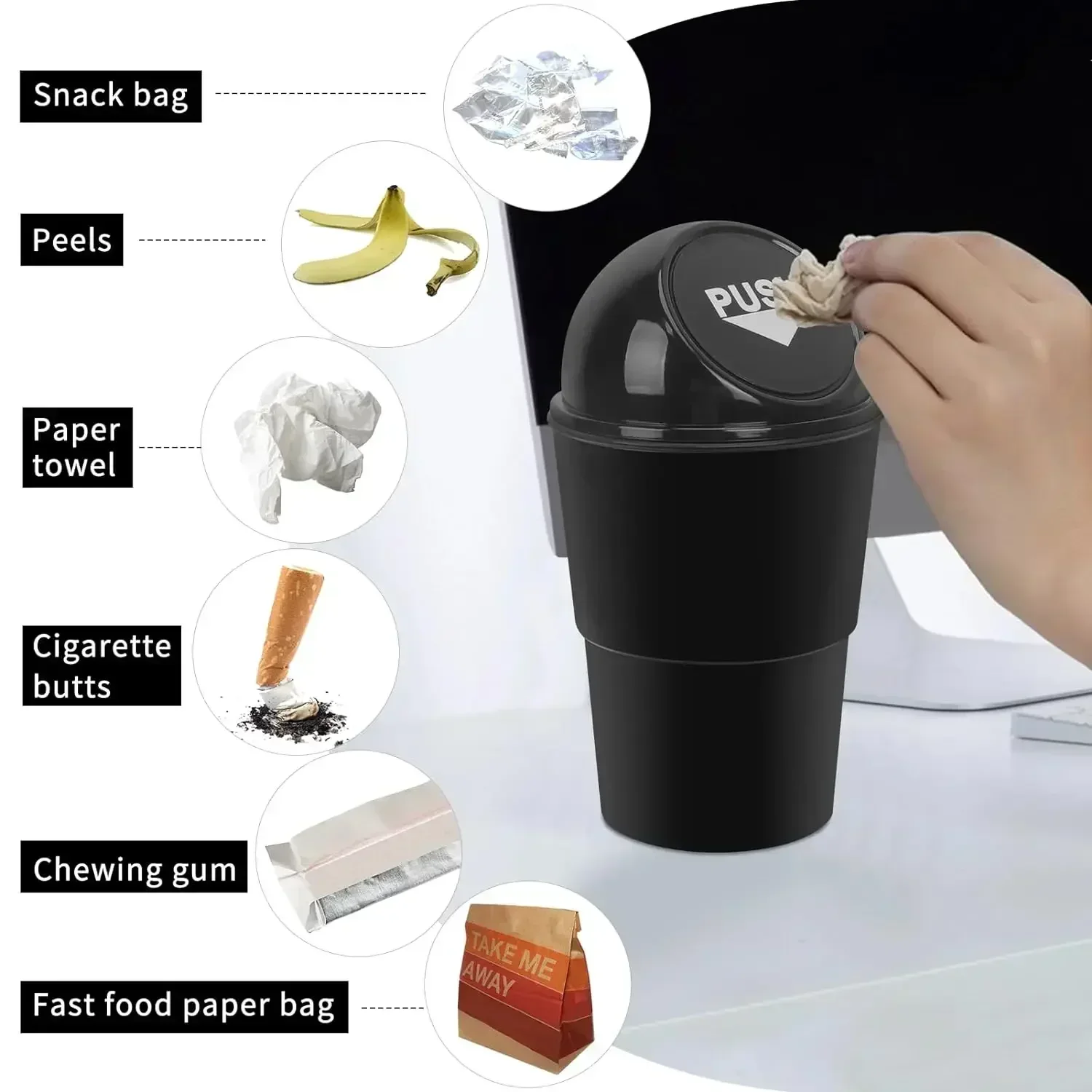 Plastic Car Trash Can with Lid for Auto Interior