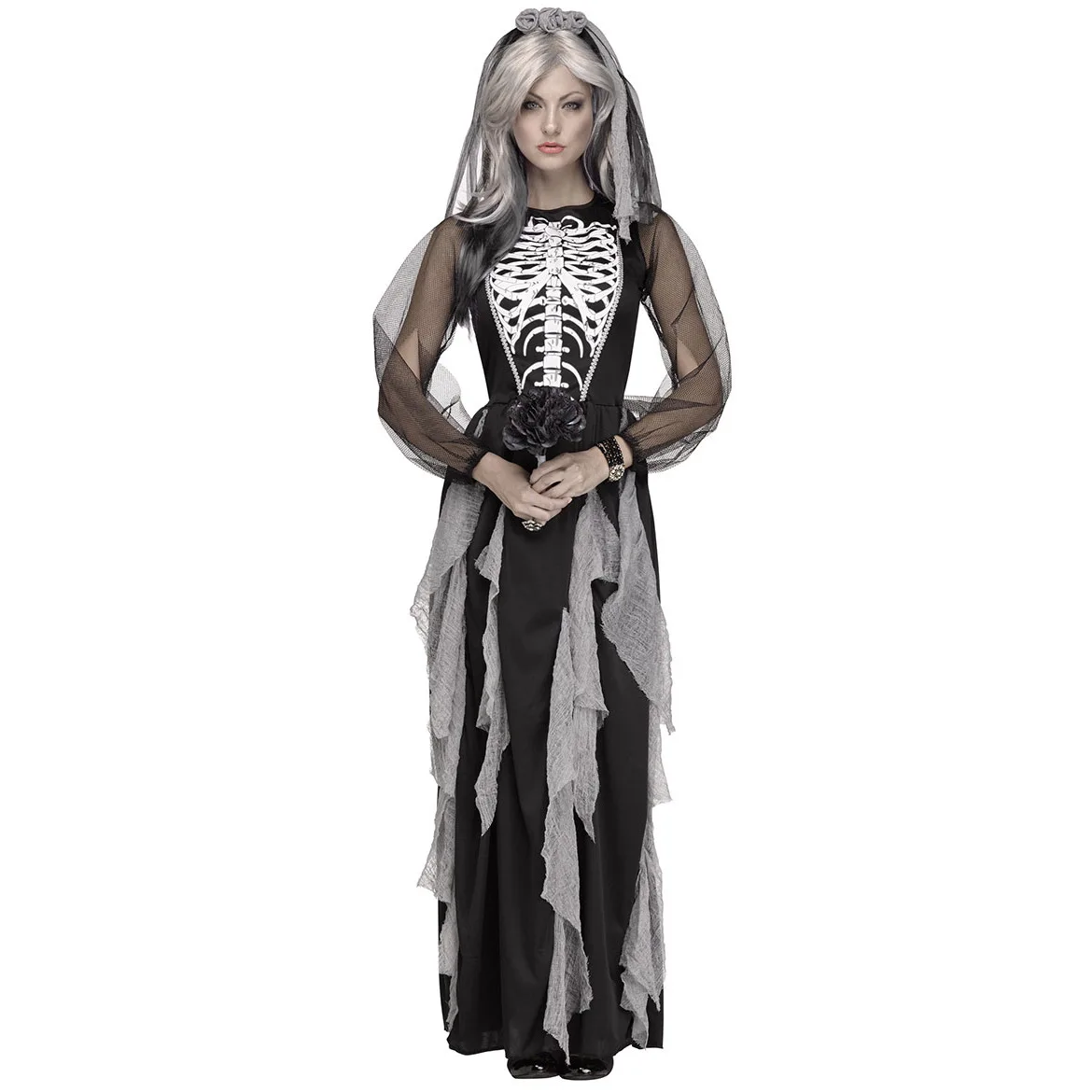 Donne Adulte Horror Zombie Scheletro Teschio Costume Halloween Carnevale Partito Fantasmi Sposa Vestito Cosplay