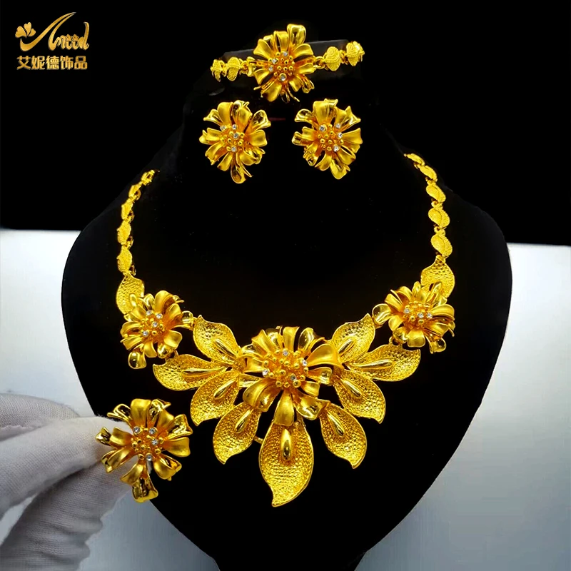 ANIID Indian 24K Gold Color Necklace Set For Women Party Bridal