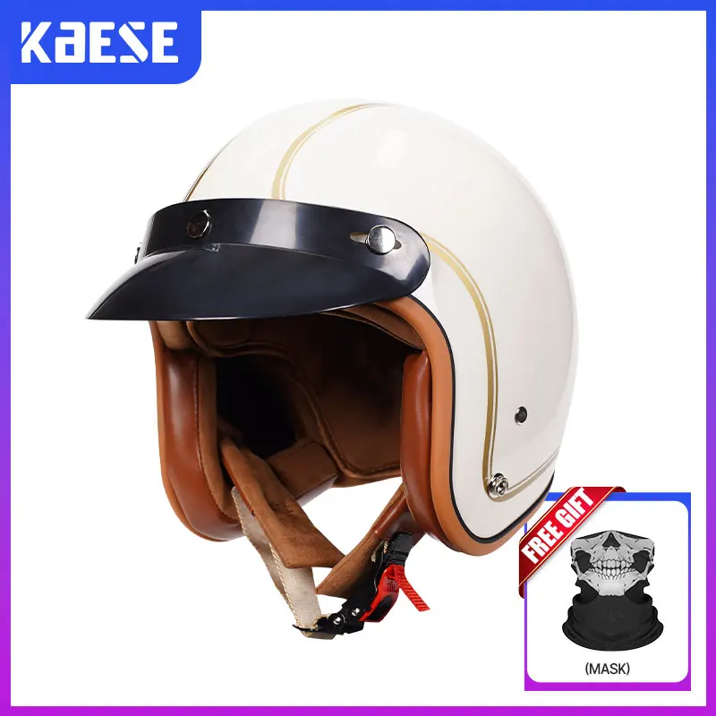 

Open Face Helmet Retro 3/4 Motorcycle Helmets Racing Men ABS Shell German Style Vintage Jet Helmet Four Seasons DOT Approved