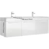 60 Inch White Wall Hung Modern Double Bathroom Vanity - Includes Integrated White Sink with 3 Cabinets - Faucet Not Included 3