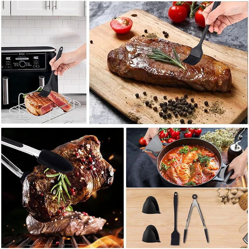 Obidodi Set 8 Pezzi Accessori Per Friggitrice Ad Aria - Griglie In Acciaio Inox, Spiedini E Spazzole, Compatibile Ninja Dual - 3