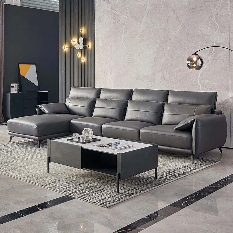 L자형 가구 소파 가죽 소파 헤드 레이어, 이탈리아 미니멀리스트 사이즈, 아파트 거실 코너 조합 
