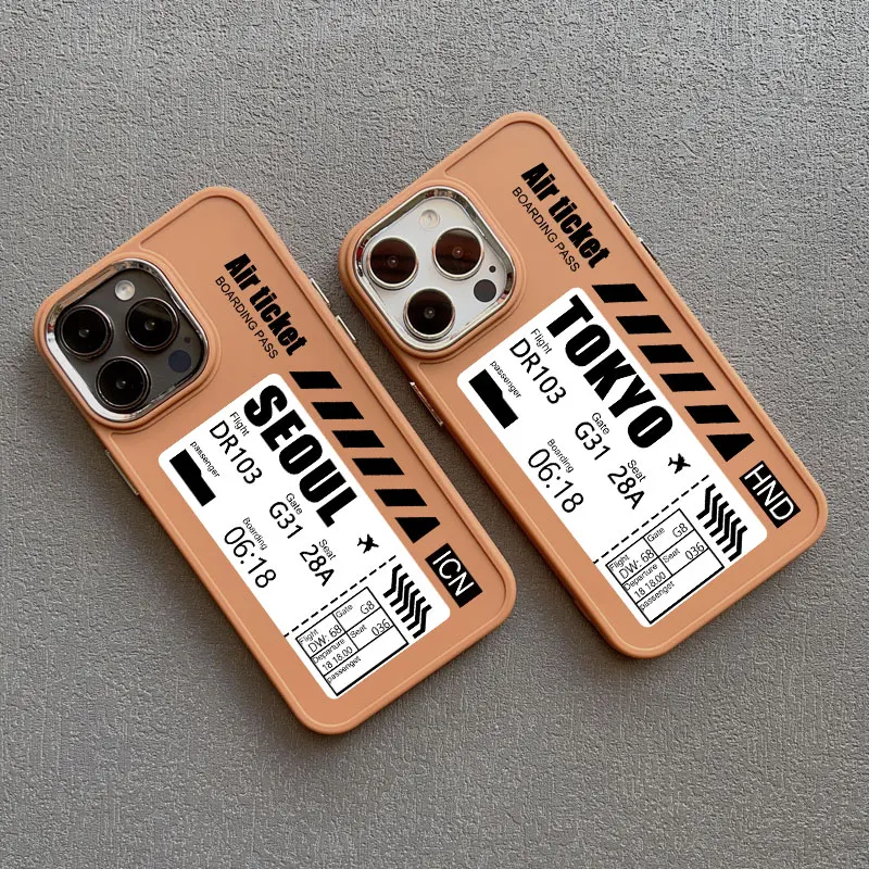 Hot Air Ticket Travel New York London Paris Label Custodia Per Telefono Per Iphone 14 12 11 13 15 Pro Max X Xs Xr 7 8 Plus Cover Morbida Marrone