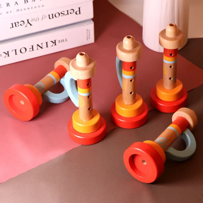 Solid Wood Children's Horn /Trumpet Orff Musical Instrument Parent-child Toys Speaker Gift for Infant Early Education