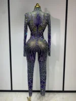 Women Sparkly Rhinestones Mesh Bodycon Jumpsuit Singer Stage Performance Dance Costume Nightclub Party Luxury Birthday Outfit - Image 4