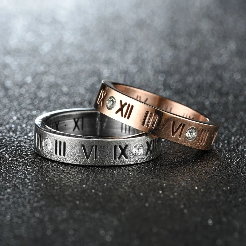 Woman Jewelry Classic Men Rings Roman Numerals Inlay Engagement Wedding Couple Rings Accessories Jewelry