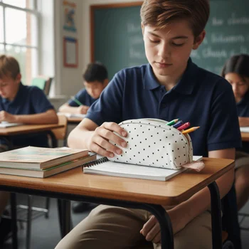 Astuccio alla moda di grande capacità, portatile con maniglia, organizer per cancelleria, chiusura con cerniera, borsa portaoggetti per cancelleria, uso scolastico