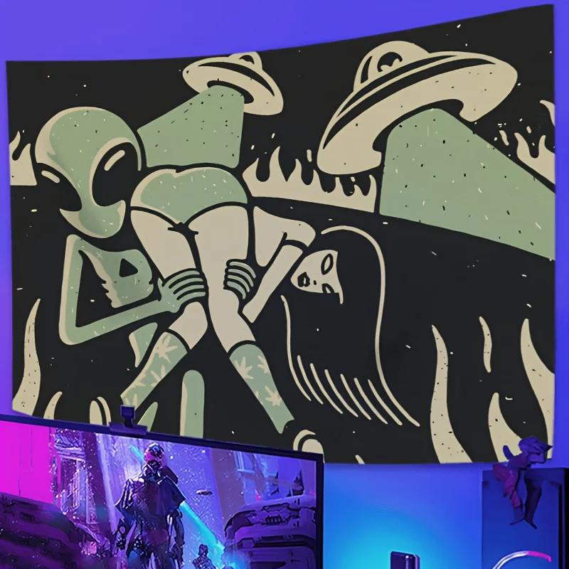 VIKAMA Sci-Fi Alien-Themed Tapestry Cartoon Alien Motifs Suitable for Living Room, Bedroom, and Gaming Room Decor