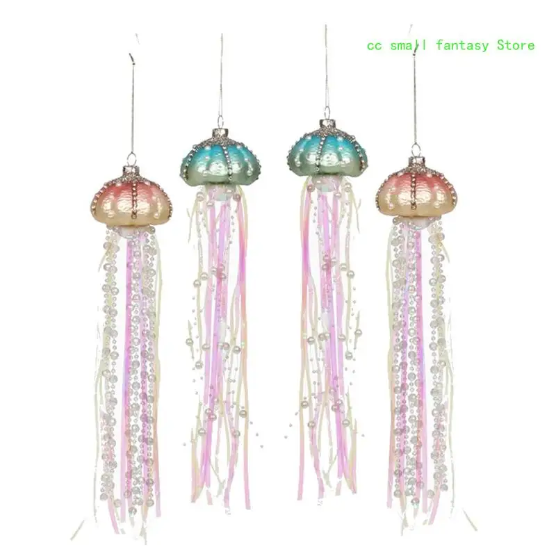 

R3MA 4Pcs Christmas Tree Hanging Ornaments Plastic Jellyfish for Rhinestone Pearls Beaded Streamers Coastal Pendant Xmas Deco
