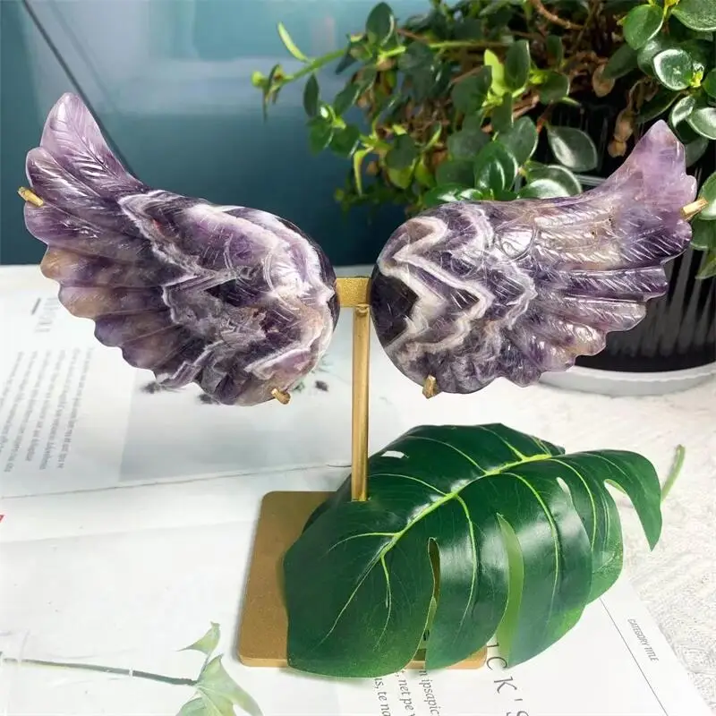 

Natural Dream Amethyst Angel Wings Crystal Carving Healing Fengshui Crafts For Home Decoration Or Festival Gift 1pair