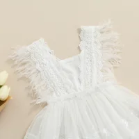Robe décontractée pour nouveau-né fille de 0 à 24 mois, robe blanche sans manches à col carré et ourlet en dentelle 2