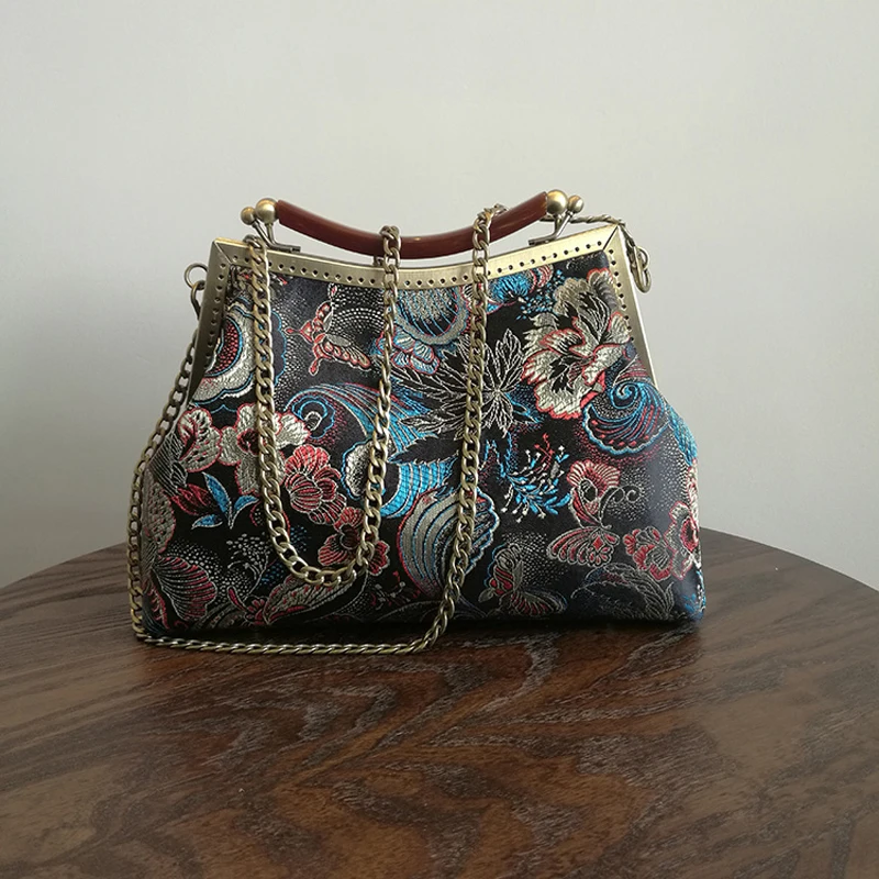 

Сумка на плечо женская с цепочкой и замком, Классическая сумочка в винтажном стиле, оригинальный саквояж ручной работы, кошельки