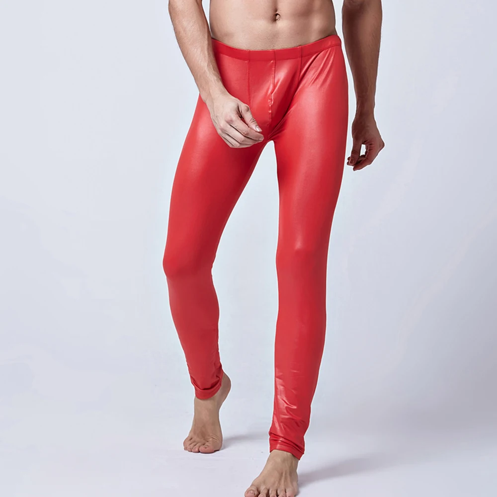 Stretch Long Pants Men Sexy Slim Wet Look PU Leather Pants Big Penis Big Pouch Trousers Tight Leggings Club Nightclub Stage Show
