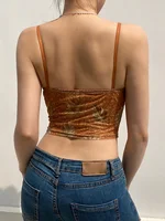 Haut court à volants en dentelle marron pour femmes, camisole florale, corset mignon, bretelles spaghetti, sweats Harajuku, tee-shirt, gilets de plage 5
