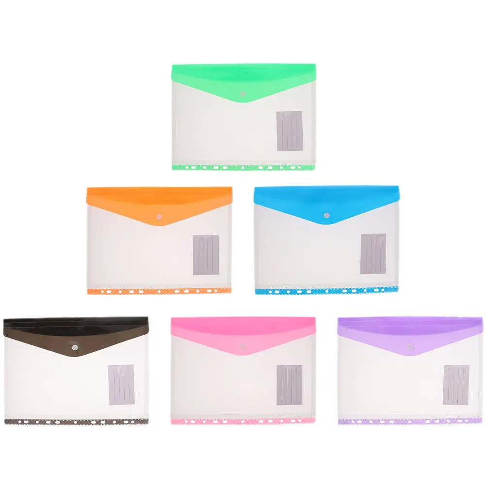 6Pcs 다기능 스냅 버튼 파일 파우치 파일용 투명 문서 보관 가방 청구서 카드 휴대용 정리 폴더