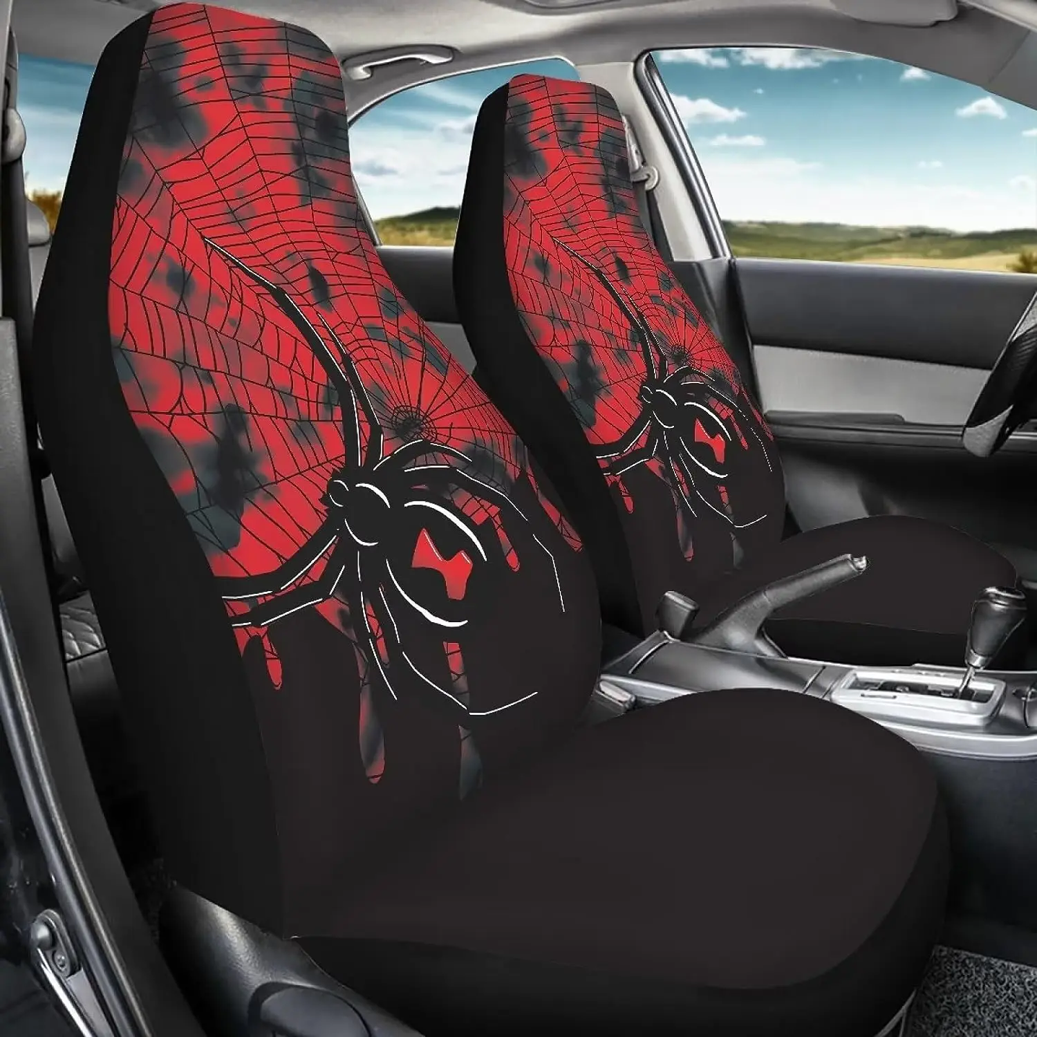 HalloweenRedSpiderFrontSeatCoversSetCarSeatProtector