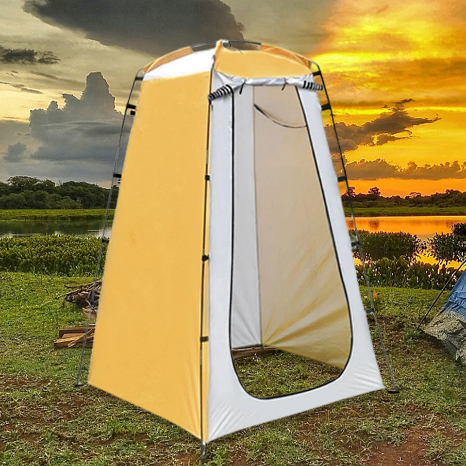 Tente De Douche Double Pour Camping - 210x107x210 Cm - 2 Compartiments - Fenêtres Et Poches - Sac De Transport Inclus