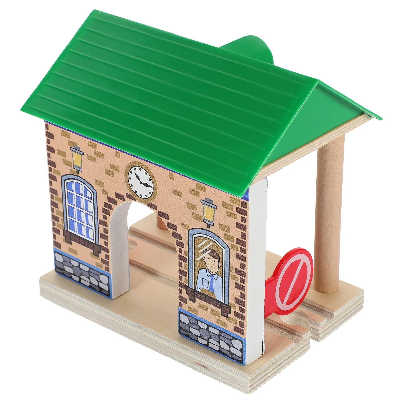 Train Track Accessories Decor Railway Station Toy Funny Model Wooden Building Puzzle for Kids Plastic Child Small Simulation