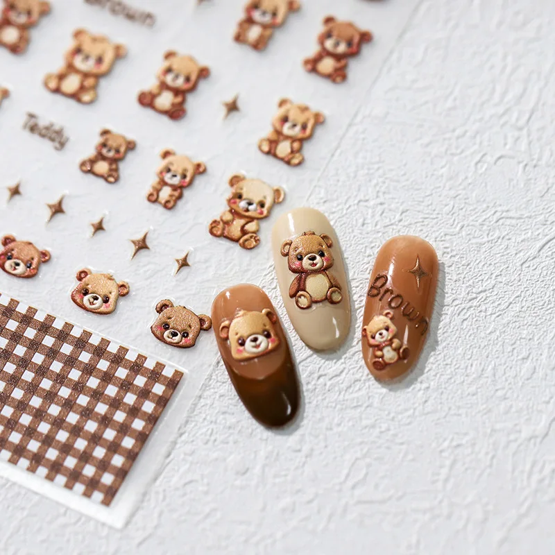 

[Meow.Sensei] Stereo Nails Stickers Pro Frosted Thin Transparent Adhesive Nail Stickers TS-3390 Variety Brown Bear