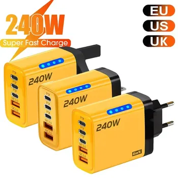 Caricabatterie Rapido GaN da 240W con Luce LED 5 in 1, 2 USB + 3 Type-C, Caricatore Multiporta per iPhone Serie 15-17, Samsung, Huawei, Xiaomi 15