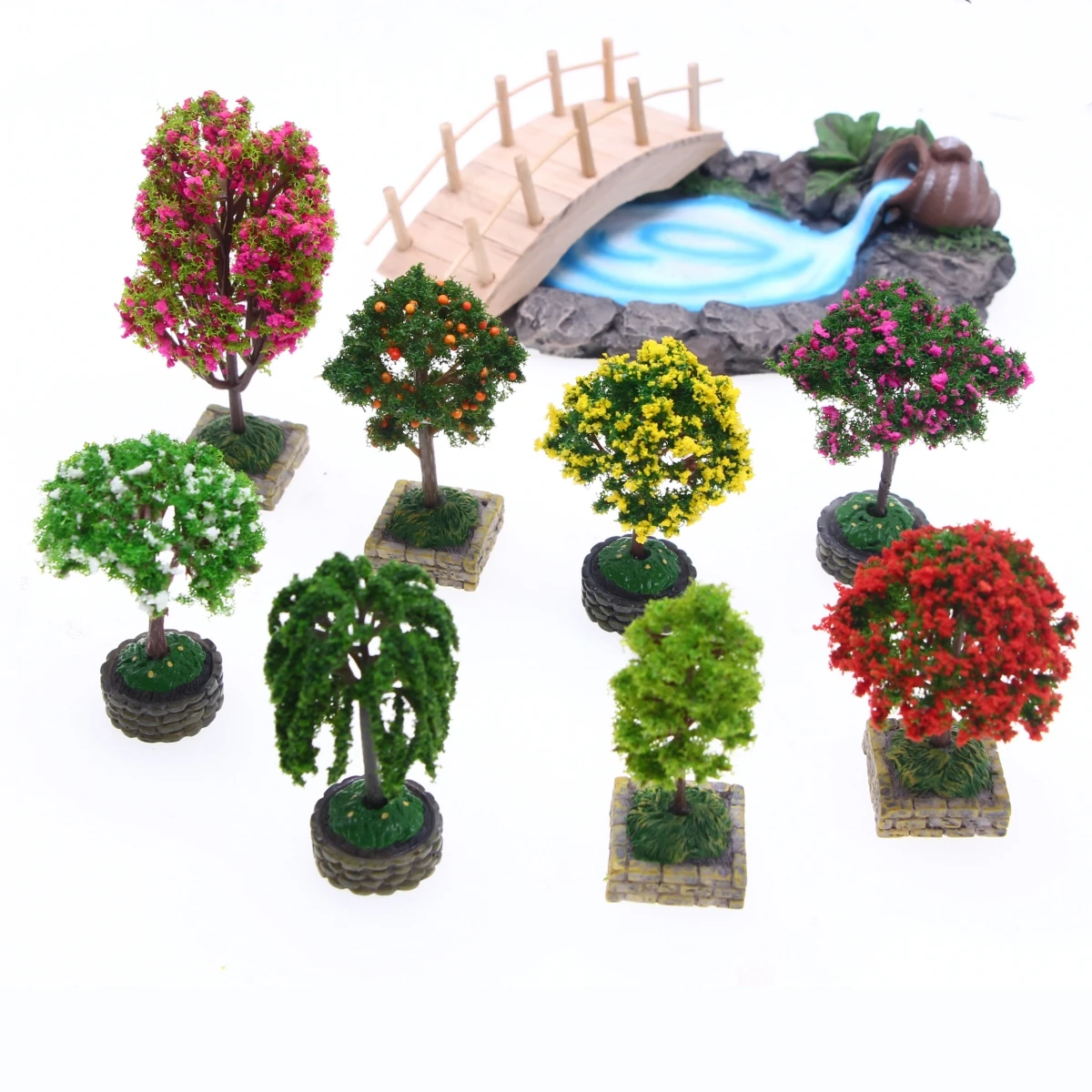 Dollhouse Miniature Flower Tree Fruit Tree With Plastic Base Micro Landscape Sand Table Train Scenery Moss Bonsai Model Accesso