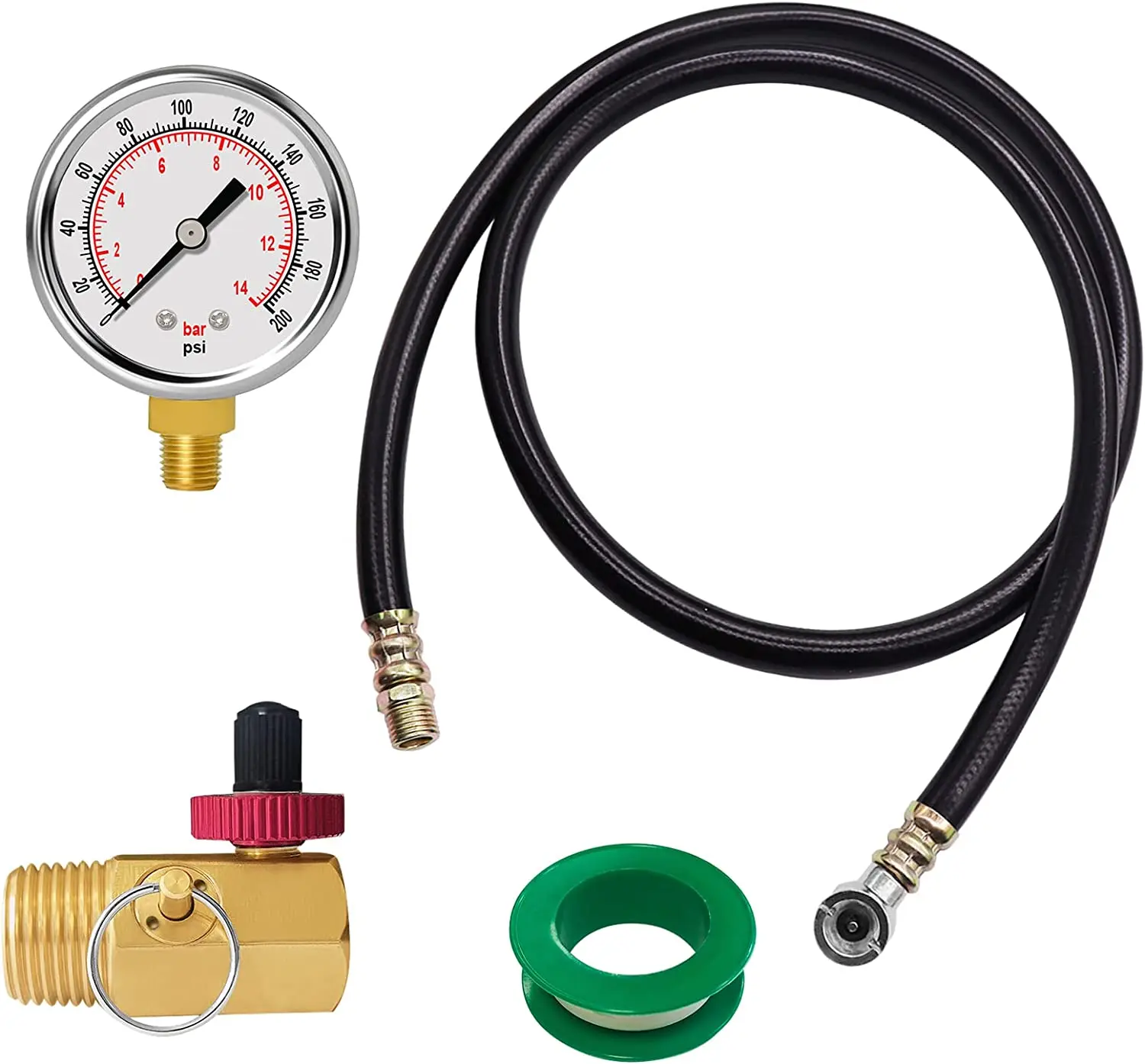 

ATsafepro Air Tank Valve Kit with 2" Pressure Gauge,1/8"NPT,4 Ft Air Hose with 1/4"NPT Connect and Brass Air Tank Manifold