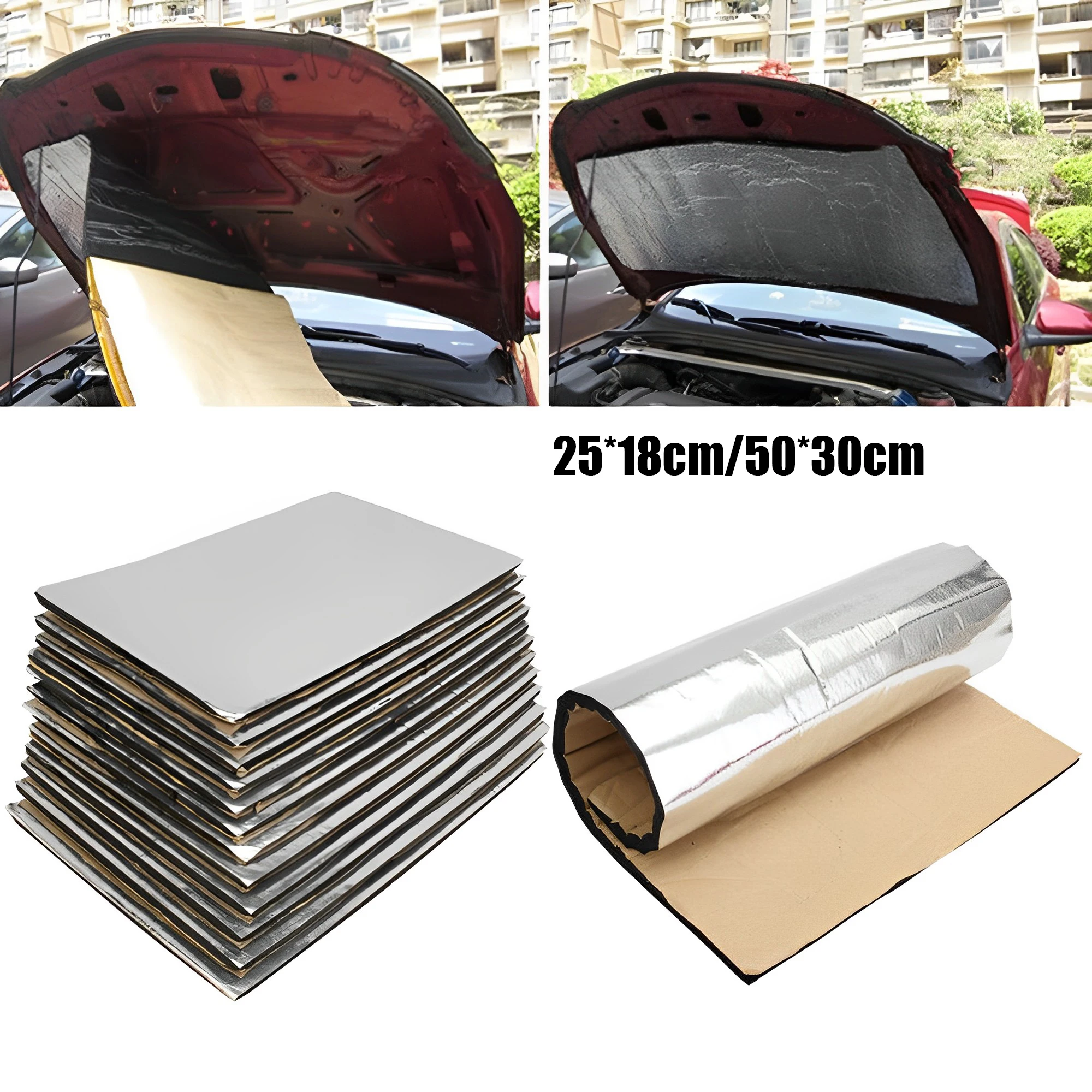 

2PCS Car Engine Trunk Aluminum Foil Sound Heat Sound Deadener Heat Insulation Mat Multifunctional Sound Proofing Foil Sticker