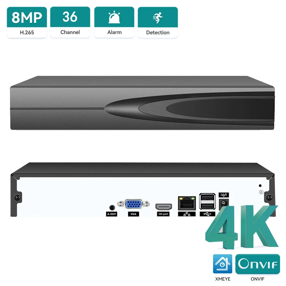 Registratore Video di Rete NVR 4K ONVIF 36CH/16CH/10CH 4K 8MP con Rilevamento Facciale XMeye Cloud P2P Sistema di Sorveglianza Domestica