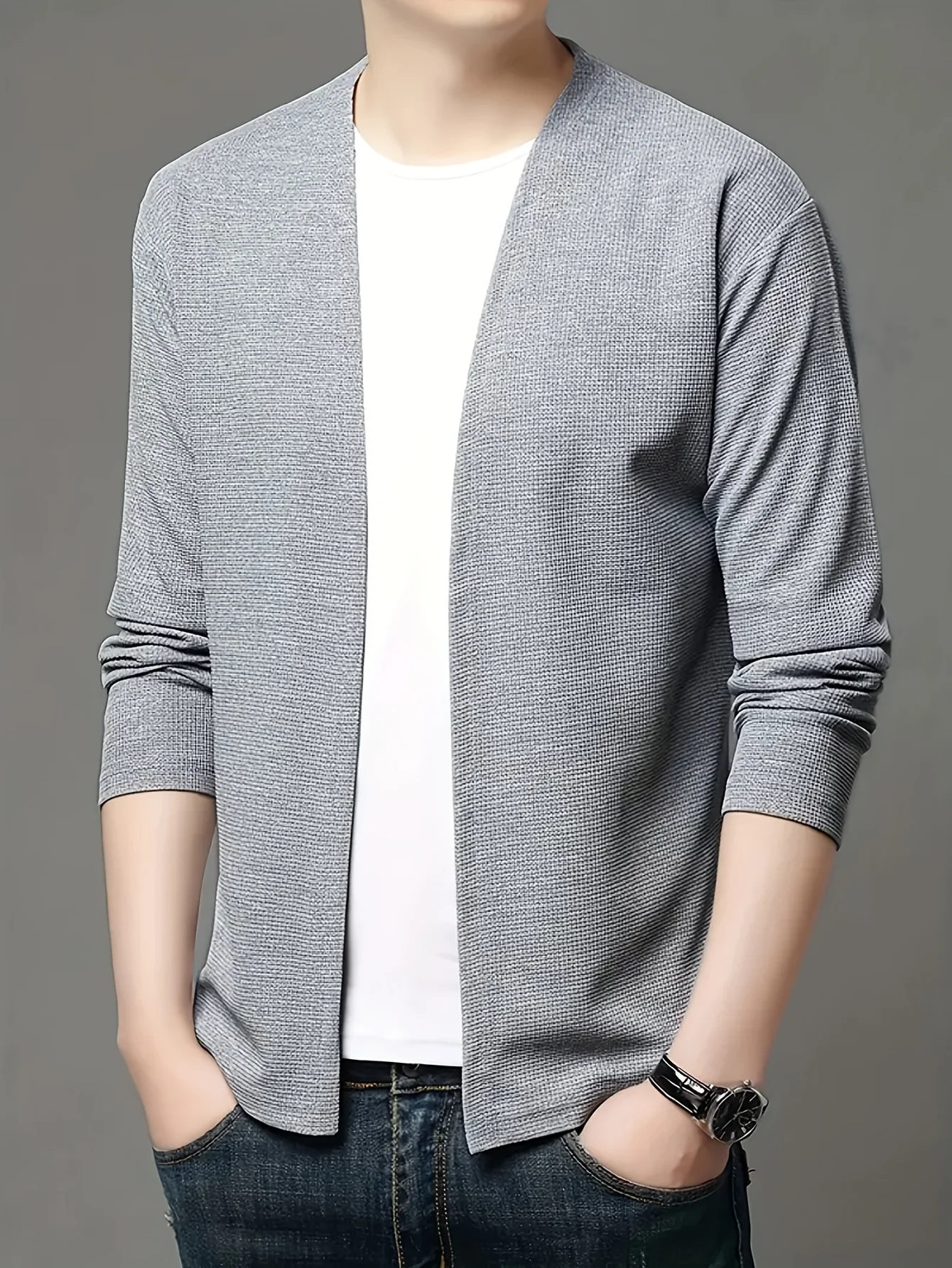 Modische Herren-Strickjacke mit V-Ausschnitt für Frühling und Herbst. Neuer Stil Herrenbekleidung für Männer mittleren Alters und junge Erwachsene – Detail 15