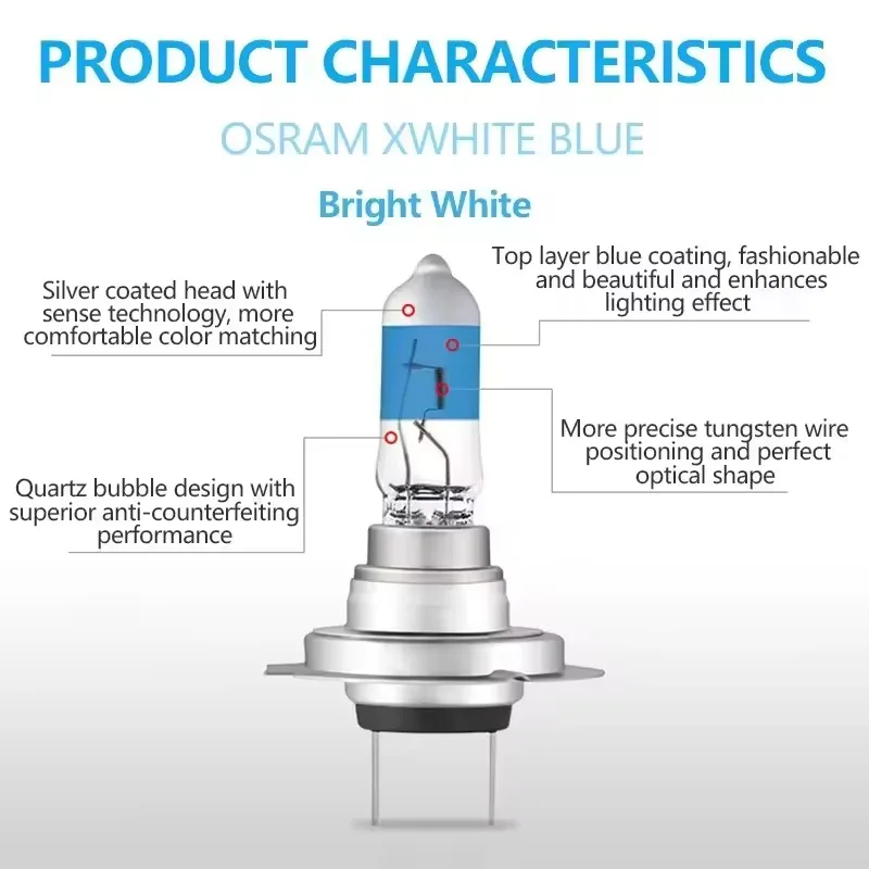 OSRAM Original XWHITE BLUE H1 H4 H7 H11 HB3 9005 Car Halogen Headlight 4000K +30% Bright Warm White Xenon Look Car Light 4