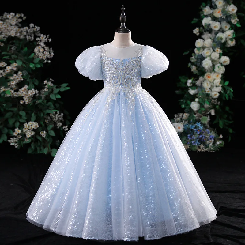 

Flower Girl Pageant Wedding Dresses for Girls Communion Dress Children Sequins Elegant Ball Gown Kids Performance Vestidos