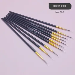 10-Piece Premium Hand-Painted Fine Line Brush Set with Short Wooden Handles - Nylon Bristles Art Supplies (Black gold 000)