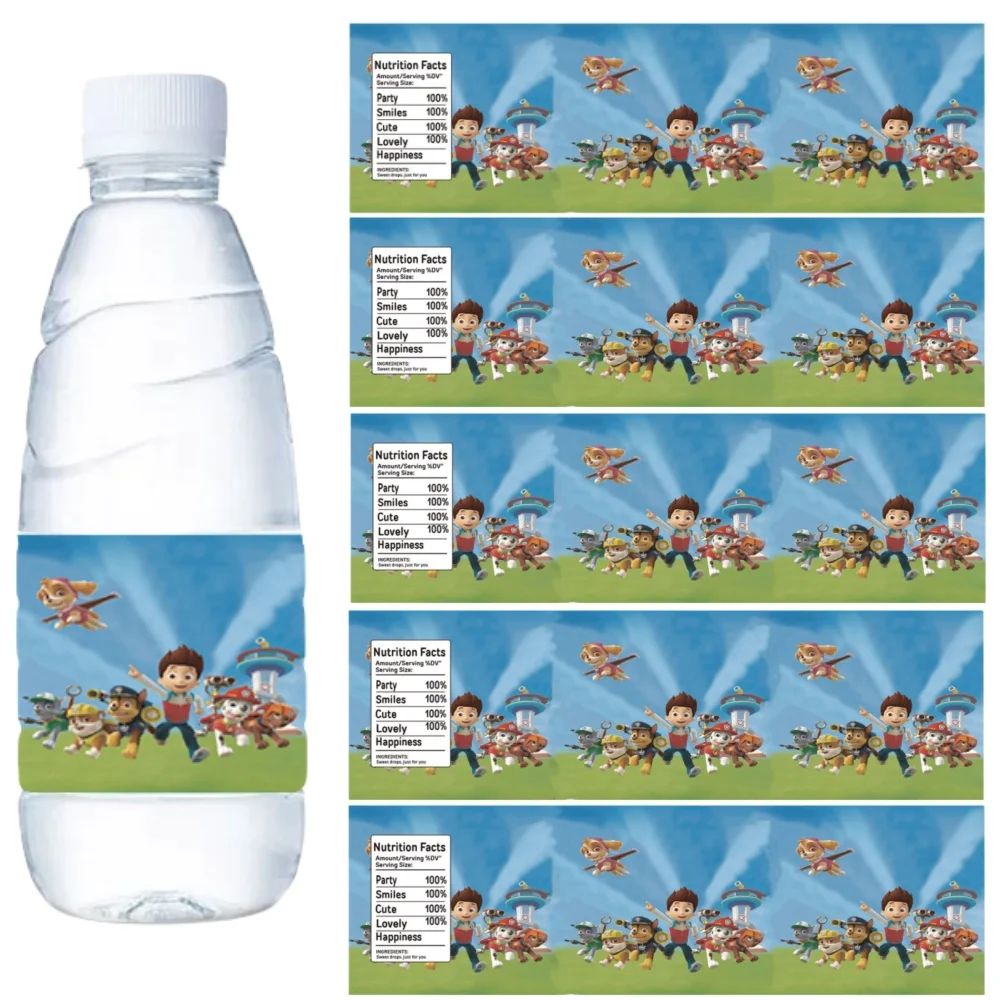 Paw Patrol Water Bottle Labels Stickers Dogs Wine Champagne Candy Wrap Kids Boys Birthday Party Decorations Supplies Gifts Toys