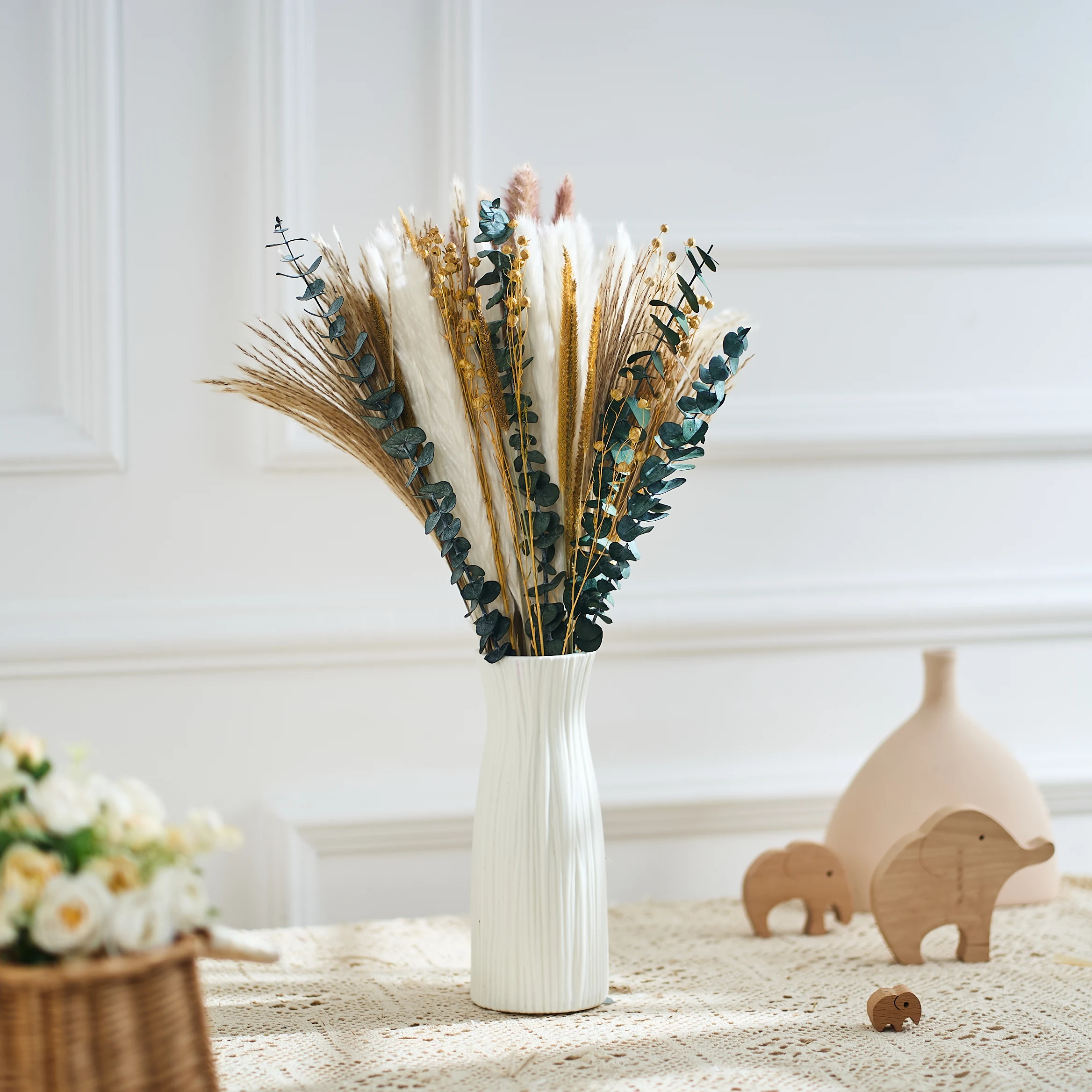 

75PCS Natural Fluffy Pampa Grass Artificial Small Reed Boho Decor Bouquet Wedding Christmas Party Home Room Table Vase Decoratio