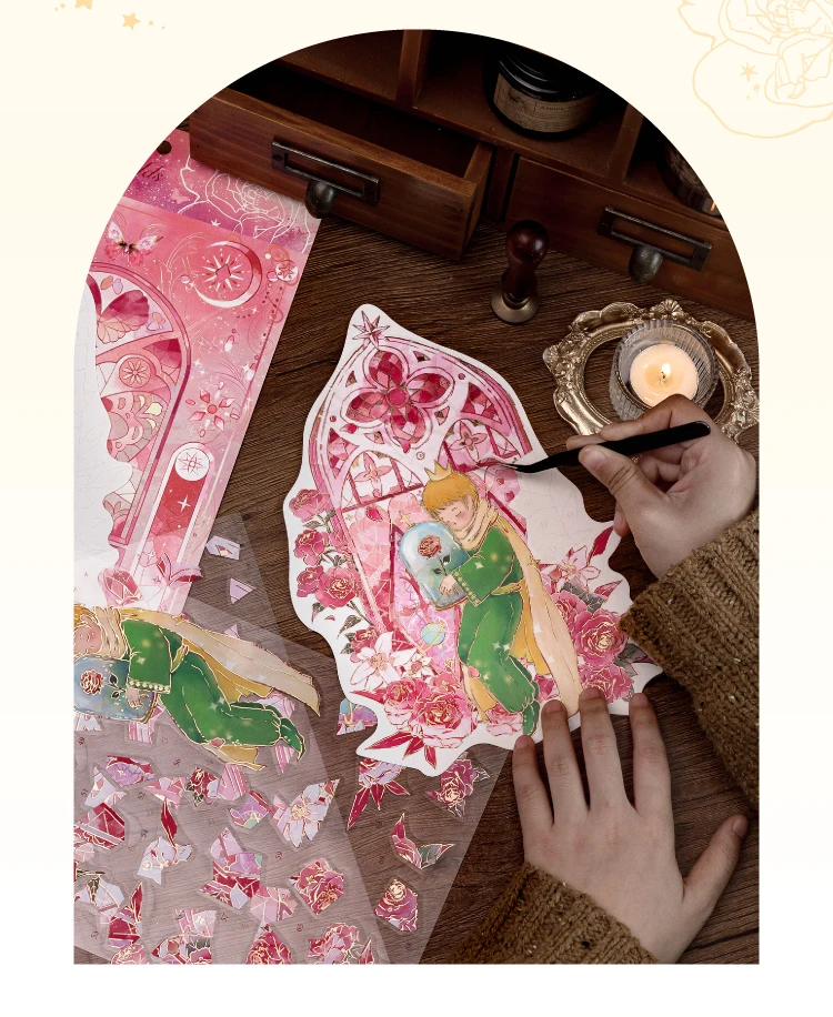 JIANQI Kawaii Prinz und Rose 3D Heißpräge-PET-Puzzle-Aufkleber DIY Taschenkabinen-Szene Weihnachtsgeschenke ﻿ – Detail 7