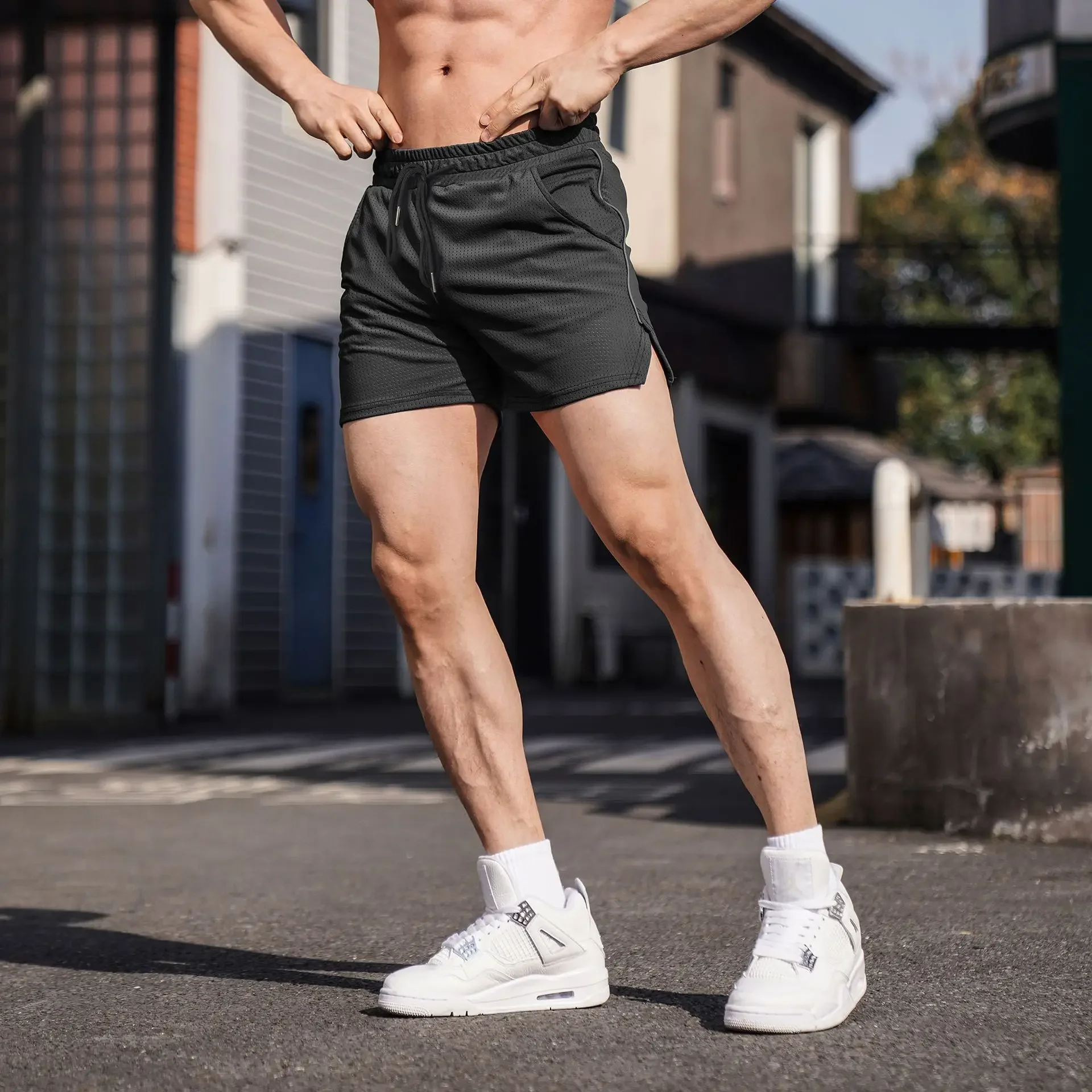 Men's Fitness Sport Shorts Quick Dry Breathable Summer Running Training Mesh Patchwork Color Casual Sports Pants