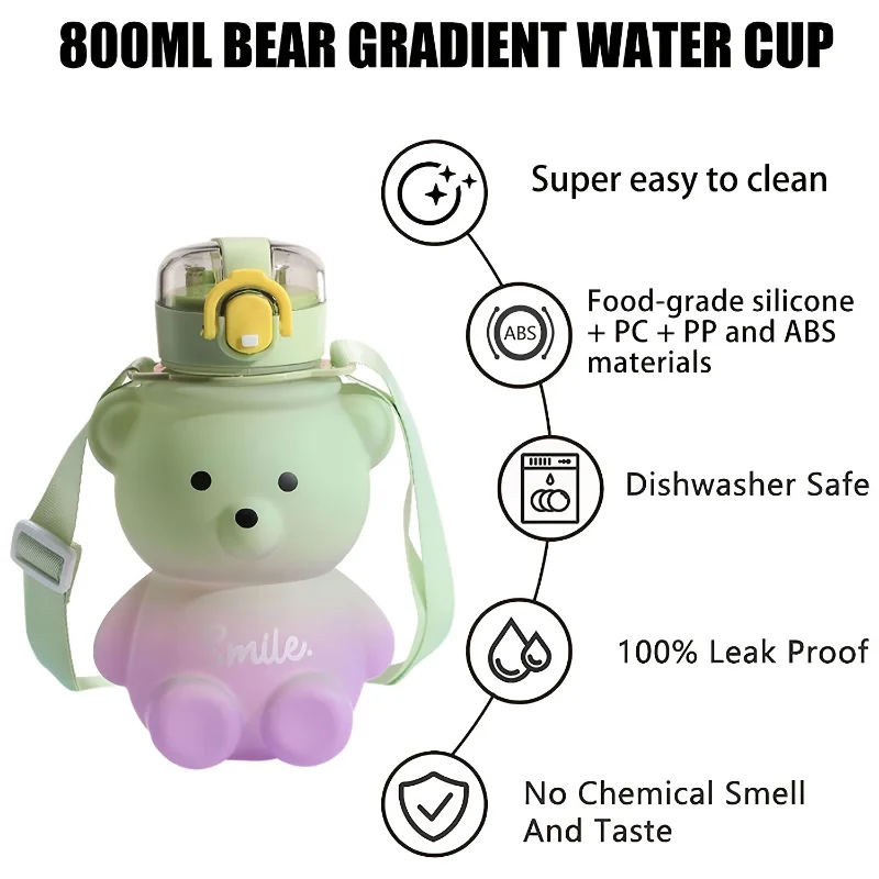 Water Bottle With Straw For Kids Cute Bear 800ml Kids Leak Proof Water  Bottle Toddler Water Bottles Dishwasher Safe For School - AliExpress