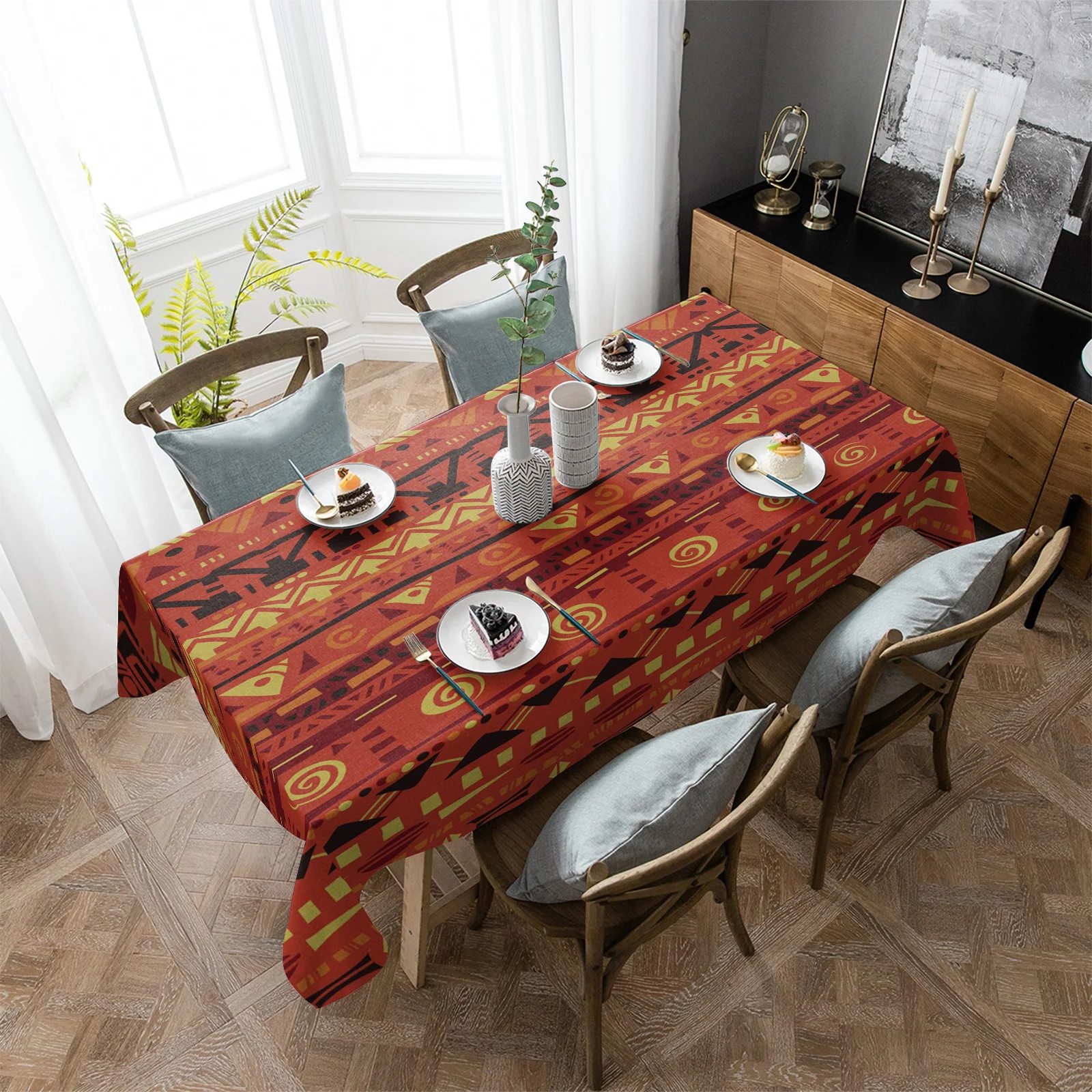 

Africa Ethnic Geometric Shape Tablecloths for Dining Table Waterproof Rectangular Table Cover for Kitchen Living Room