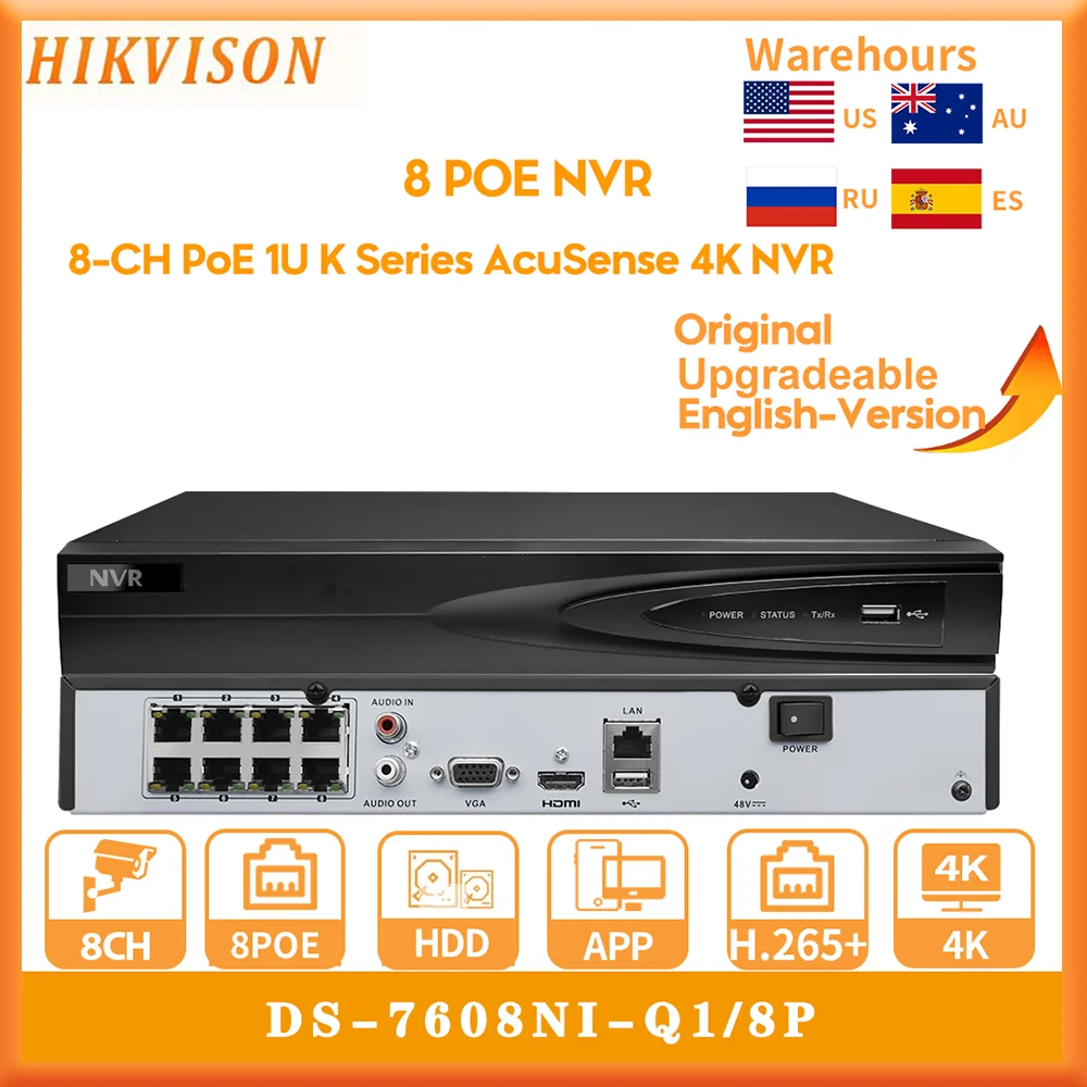 

Original Hikvision DS-7608NI-Q1/8P Two-Way Audio 8 Channel 1U 8PoE 4K NVR H.265+ Plug and Play Network Video Recorder