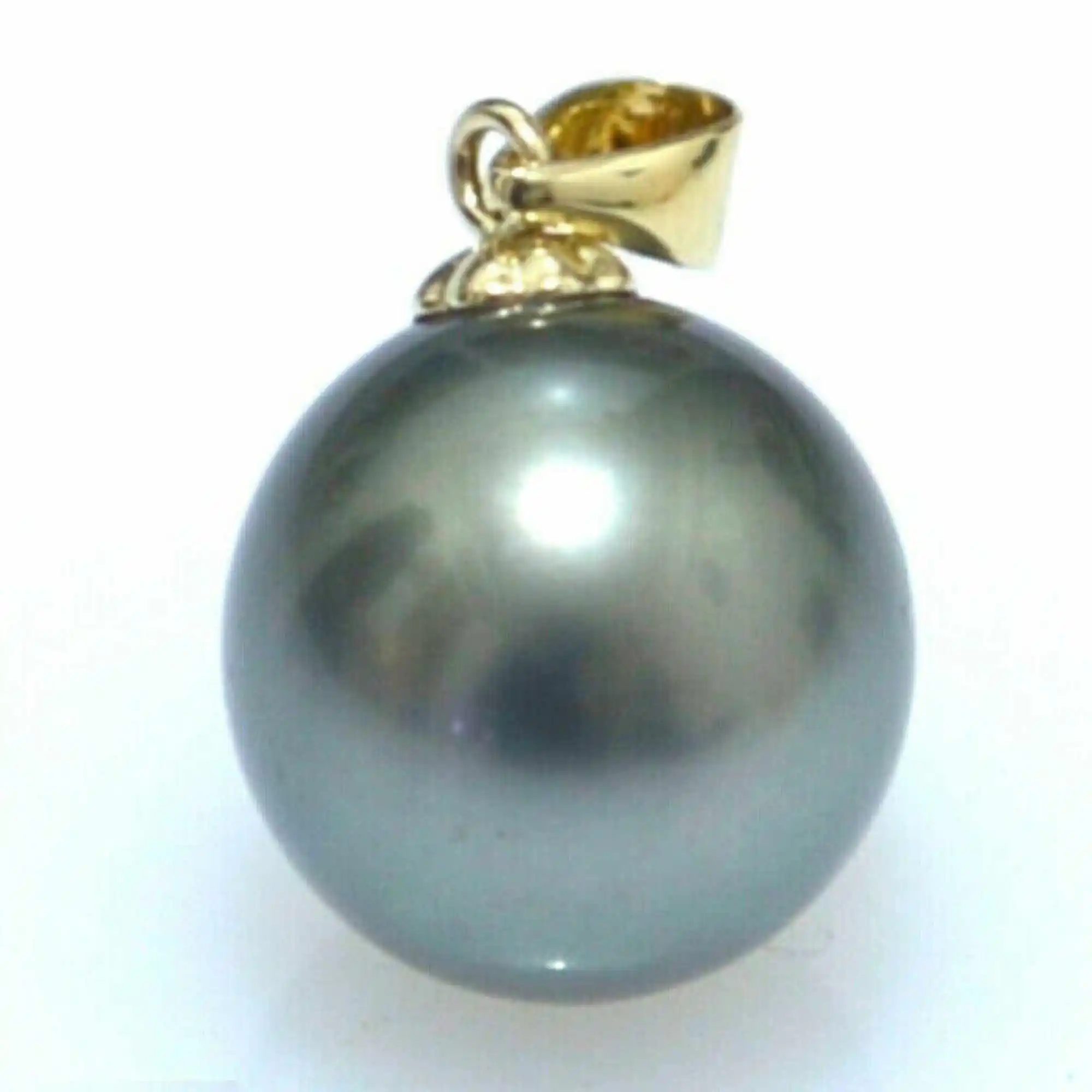 Gold Necklace 16mm black round shell pearl 14k gold necklace Natural Charms Amulet Crystal