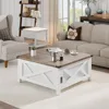 Lift Top Coffee Table, Square Coffee Table with Hidden Storage, Farmhouse Wood Table with Charging Station and Barn Door for Li 6