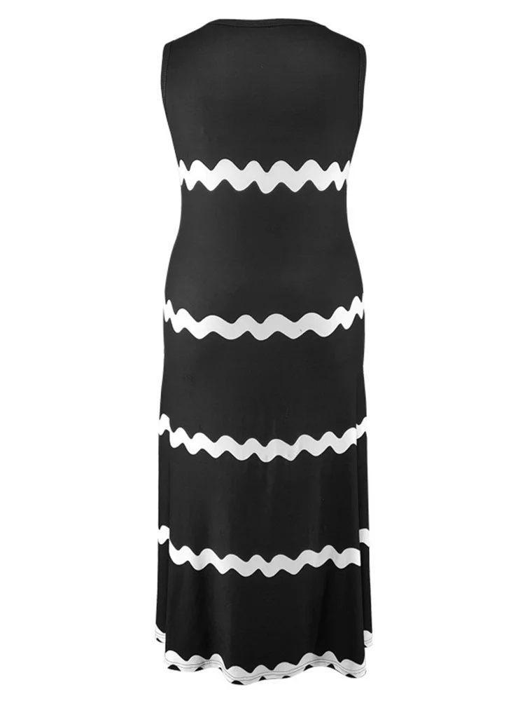 Wmstar Dresses Women Plus Size Elegant Striped Short Sleeve New in Summer Holiday Print Maxi Dress Wholesale Dropshipping 2024