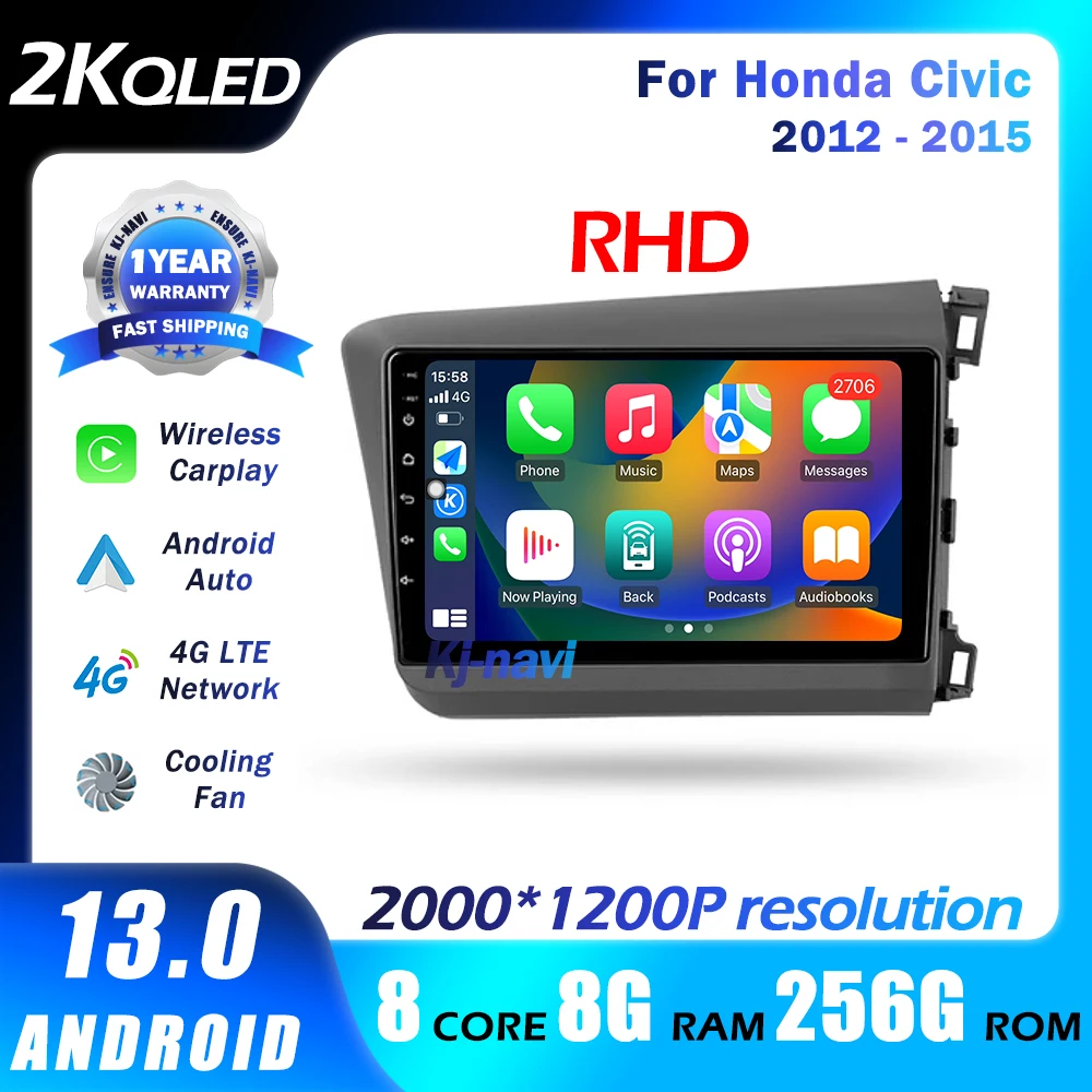 

Автомобильный радиоприемник Android 13 для Honda Civic 2012-2015 RHD мультимедийный видео 5GWIFI плеер GPS навигатор стерео Carplay навигация DSP RDS