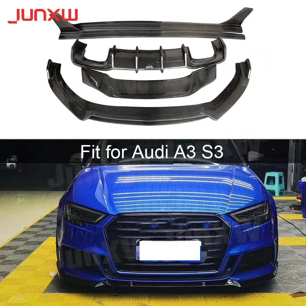 

Carbon Fiber Front Lip Rear Diffuser Spoiler Side Skirts Body Kit For Audi A3 S3 Sedan 2017 2018 2019 Bumper Guard Car Styling